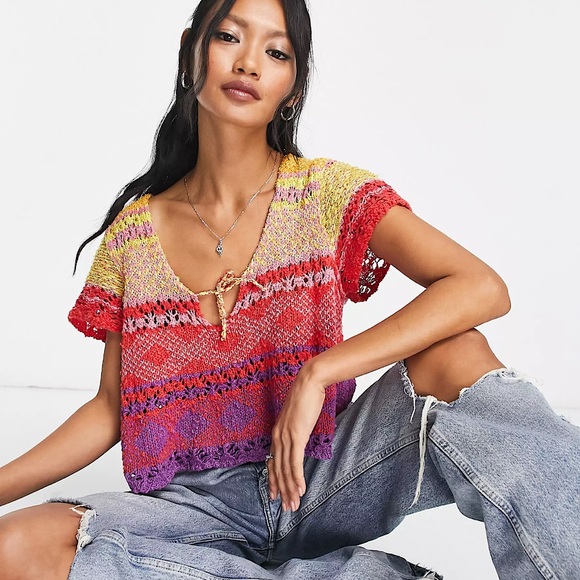 NEW Free People Lily Sweater Tee In Paradise Combo - Picture 8 of 15